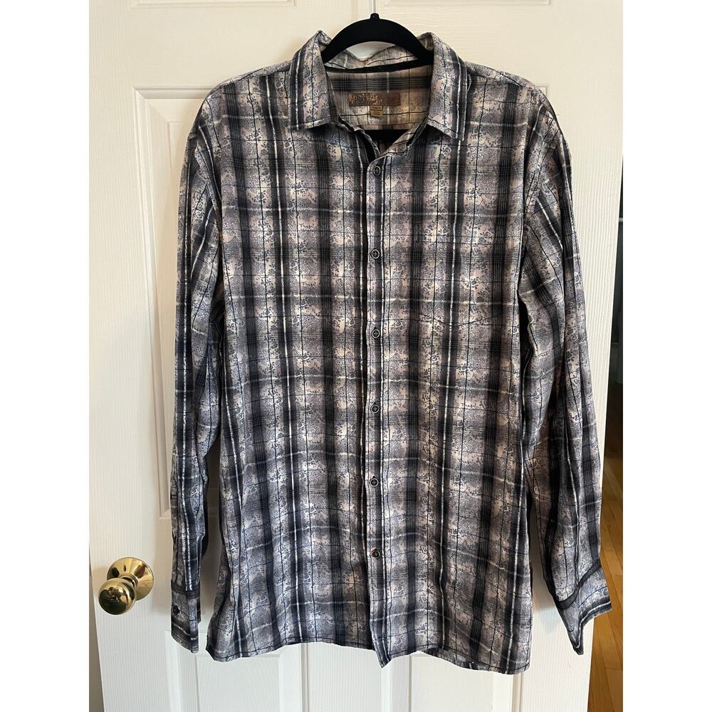 Blue Pronto Uomo XL Mens ButtonUp LongSleeve Polo All Cotton Gray Stripe Paisley